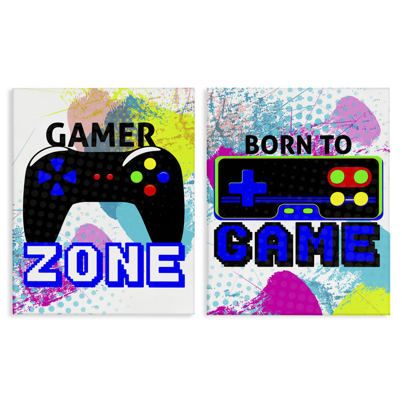 "Gamer Zone Splash", ensemble de 2 toiles d'art mural par Kim Allen, H 30 po x l 24 po