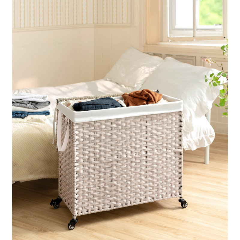 Panier à linge gris 160l avec couvercle et roulettes - Panier de rangement pour petits espaces portables