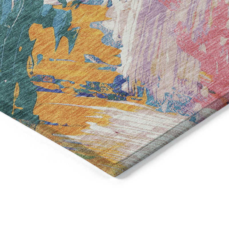 Machine Washable Indoor/Outdoor Claudian ACN1512 Gold Rug, Rectangle 2'6" x 3'10"