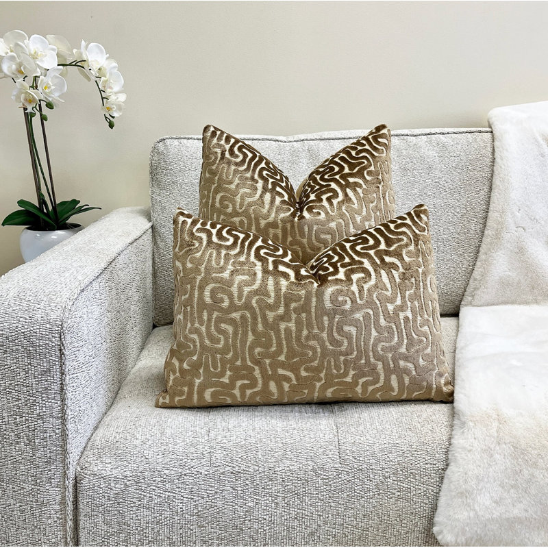 Velvet Maze Lumbar Throw Pillow Cover, Camel