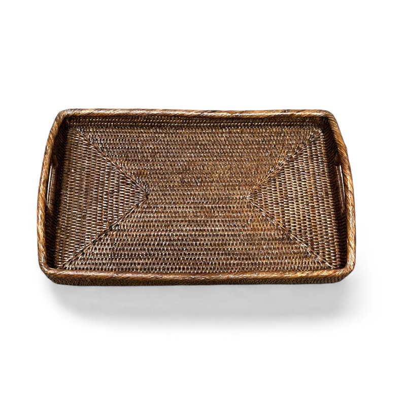 Burma Rattan Decorative Tray, 3.5" H x 20.5" W x 13.5" D, White Wash