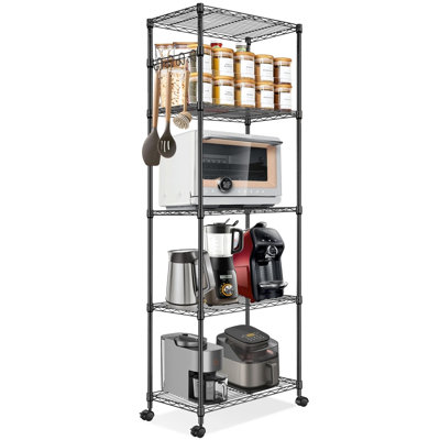 Reasor 5 Shelves Shelving Unit with Wheels, Leveling Feet, Side Hooks