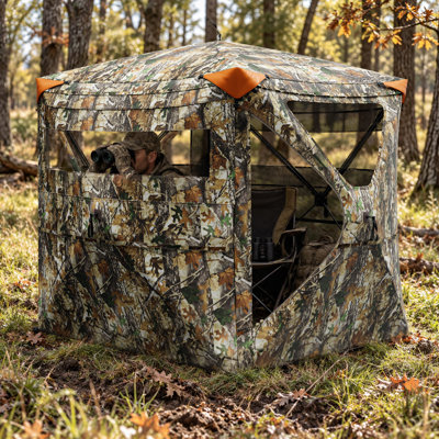 Store de chasse à 360 ° silencieux | Store de sol escamotable pour 2-3 personnes avec porte battante et sac de transport | Tente de chasse portative pour dissimulation de dinde en plein air