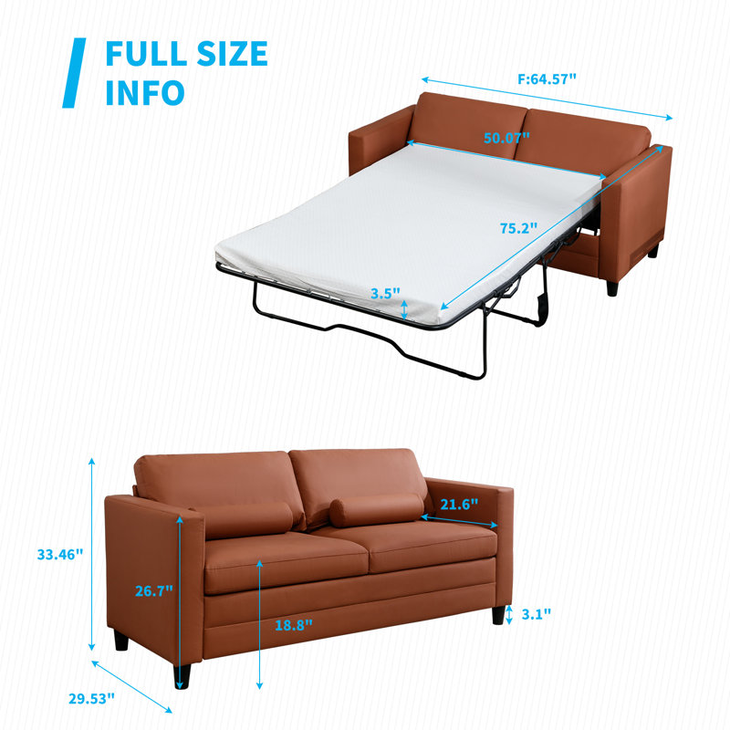 Fowzia 50.07'' Faux Leather Sleeper Sofa,  Cognac Tan Faux Leather