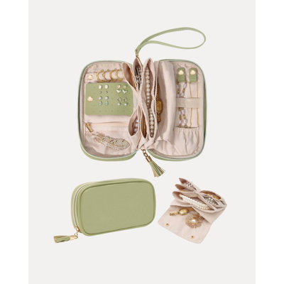 Travel Jewelry Case Organizer, Ultra-Slim Soft Pouch, Gift for Women -Sagegreen