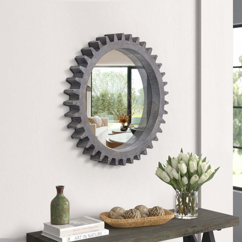 Miroir décoratif lourd en bois, 16.53" H x 16.53" W, Marron foncé
