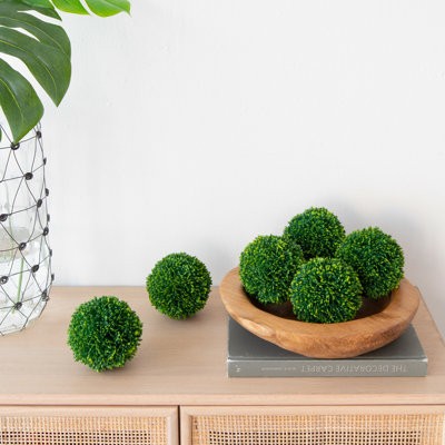 3.9" Artificial Boxwood Topiary Balls, Set of 6 Faux Greenery Orbs, Bowl Vase Filler Table Centerpiece Decor for Living Room Dining Table Mantel