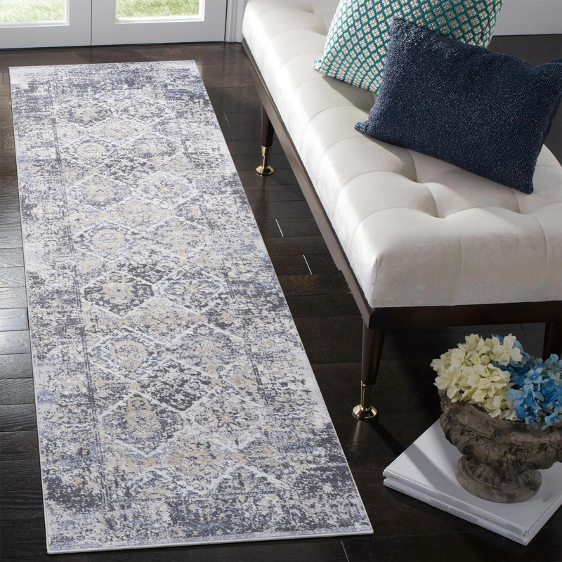 Loom & 2X8 Grey/Blue Area Rug - Non-Shedding, Stain , Decorates With Medium Pile In Living Room, Bedroom, Dining Room Stylish, For Eat-In Kitchen,