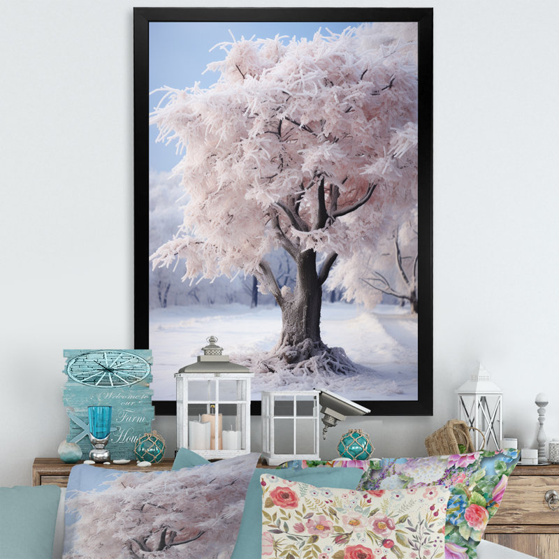 Arbre blanc dans un paysage d'hiver II, Cadre simple noir, H 40 po x l 30 po x P 1,5 po
