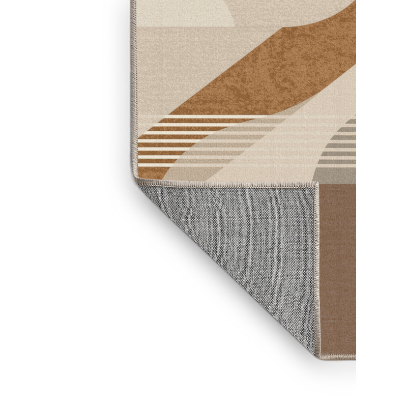 Machine Washable Pahola Scandinavian Rug in Brown – Beige Binding, 4' Round
