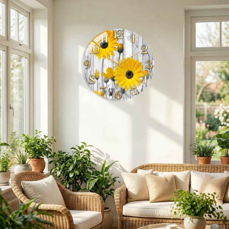 Horloge murale florale en bois, 40 x 40 cm (15,7 x 15,7 pouces)