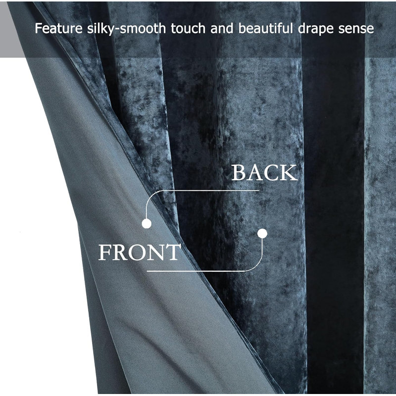 Lux Velvet Crushed Curtains with Grommet Top Curtain Panels Set, 50" W x 84" L, Storm Blue
