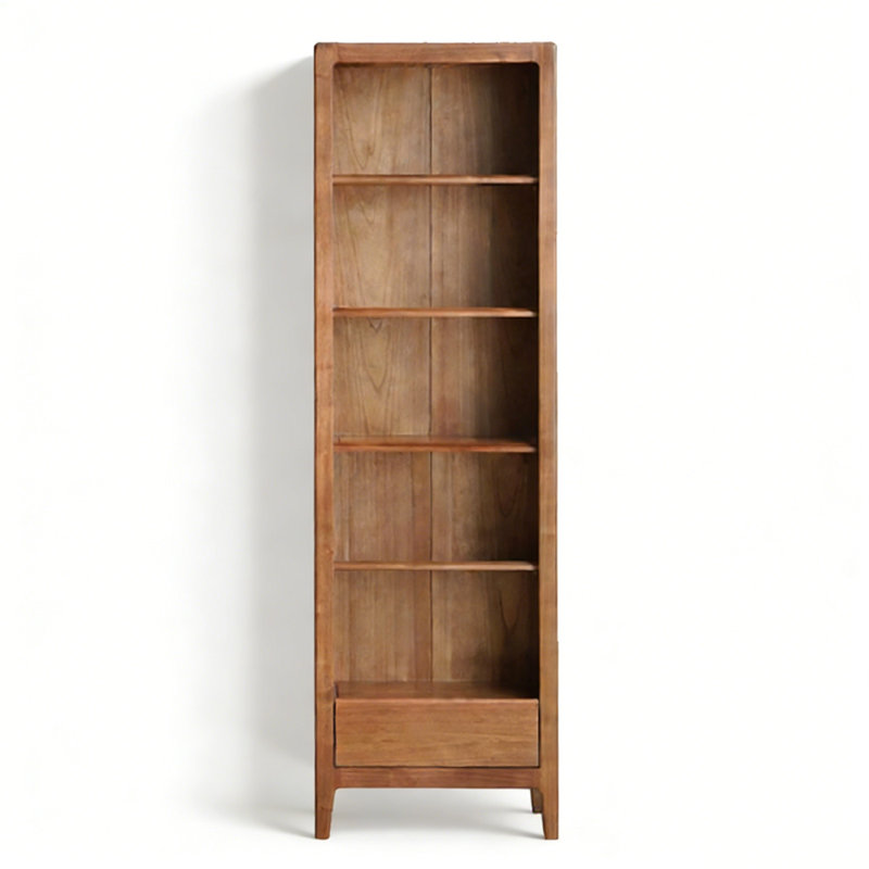 Ash Wood Bookshelf with Drawers, 74.8" H x 22.8" W x 11.8" D, One