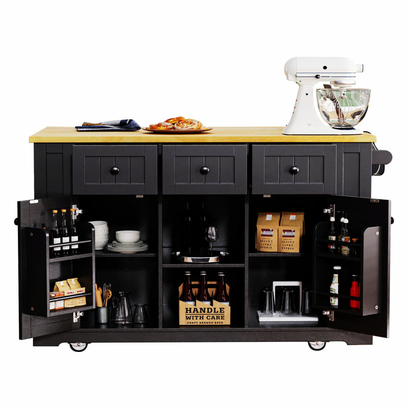 Kitchen Island With Drop Leaf And Power Outlet, Rolling Kitchen Cart On 5 Wheels For Kitchen