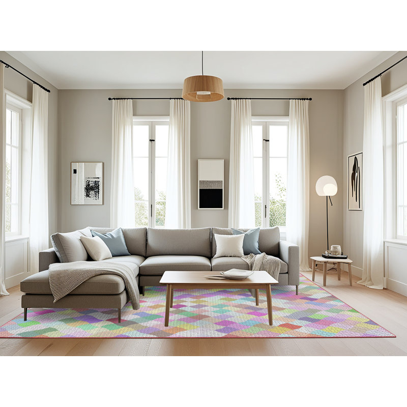 Tapis décoratif rose à motif géométrique rose, Rectangle 8 pi x 12 pi