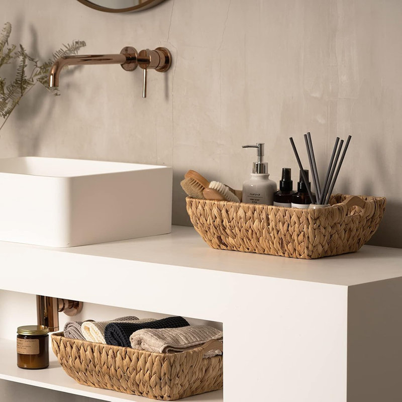 Ensemble de 2 paniers de rangement en jacinthe d'eau tissés à la main - Organisateurs de tablettes en osier naturel