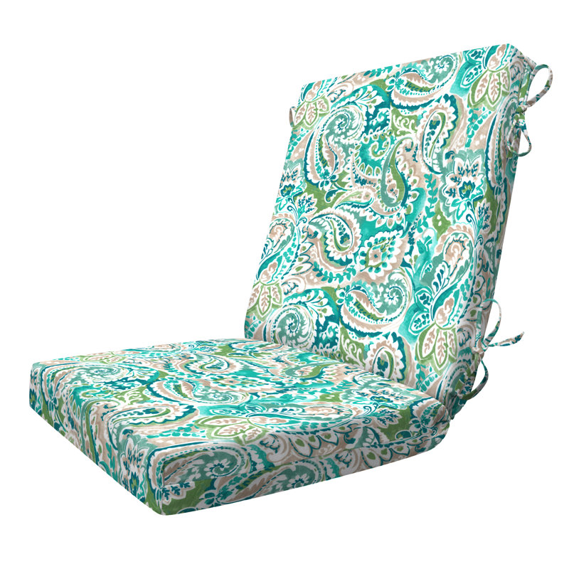 Coussins de chaise d'extérieur Cesur, Paisley aigue-marine, 3"