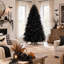 Sapin de Noël artificiel noir de 1,5 m avec 250 lumières DEL blanches, 1076 branches en PE et PVC préilluminées, branches articulées et support en métal pour la décoration d'Halloween et de Noël-1106259202