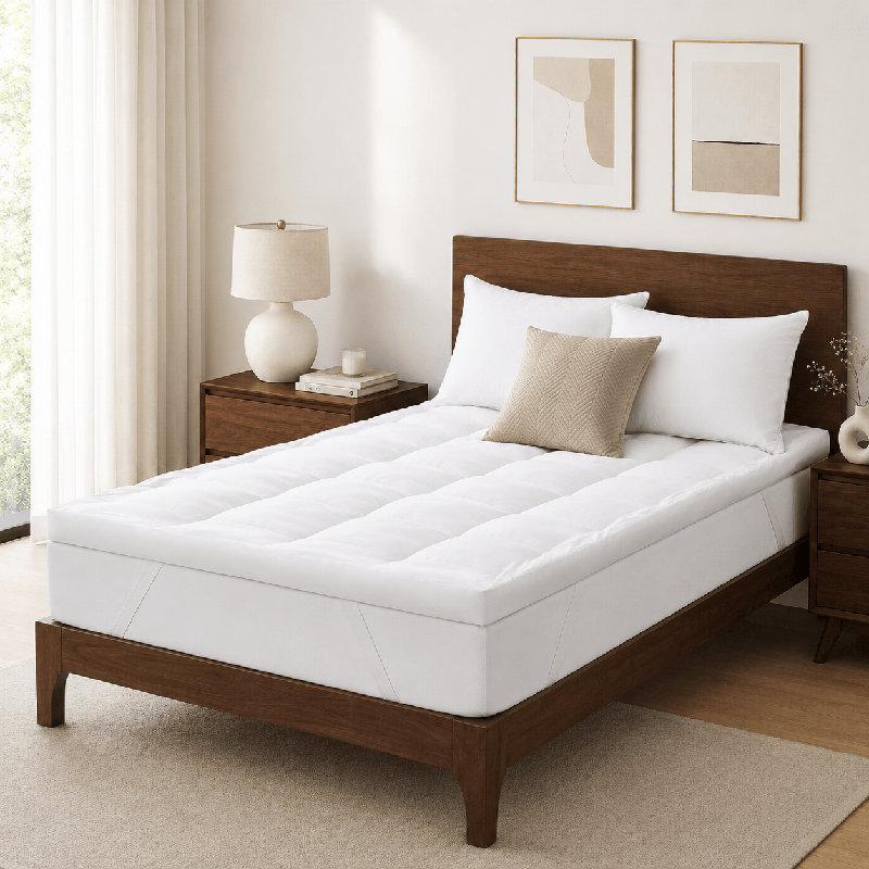 Surmatelas moelleux en duvet synthétique avec sangles élastiques JUSQU'À 18 po, Blanc, Lit simple