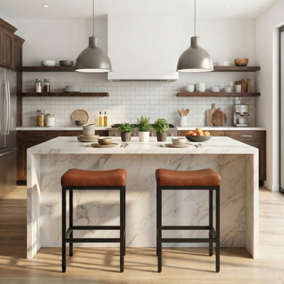 Bar Stools Set Of 2, 30.25" Backless Counter Height Bar Stools With Soft Leather Seat And With Footrest, 400 LB Heavy Duty Padded Saddle Barstool Chair For Modern Kitchen Island Counter