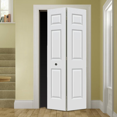Paneled Manufactured Wood Hollow Primed Textured 6-Panel Bi-fold Door - 24 x 80