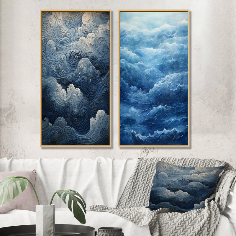 Ensemble de 2 décorations murales Coastal Wave, Cadre flottant brun, H 32 po x l 33 po