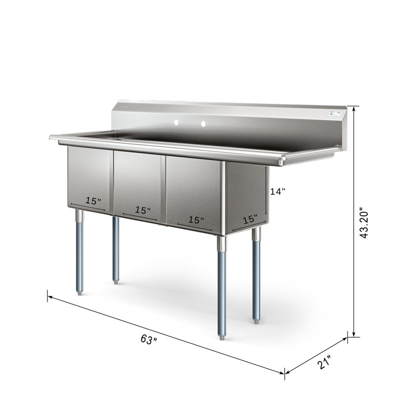 63'' L Triple Bowl Stainless Steel Kitchen Sink