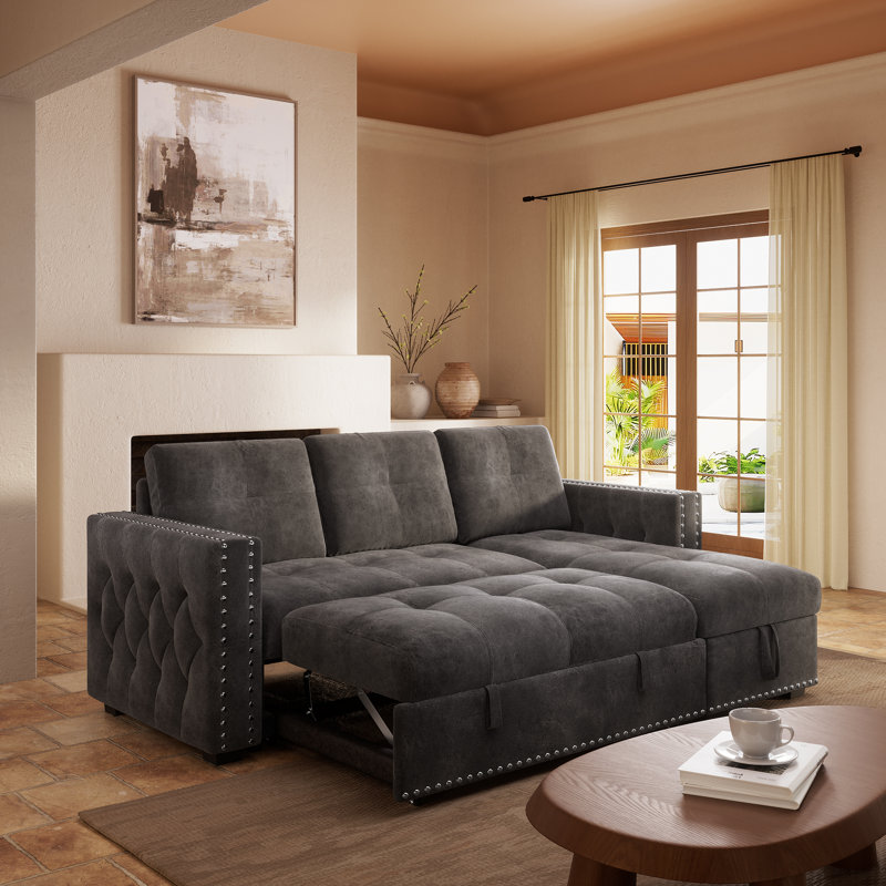 90" Reversible Velvet Sofa Bed With Storage Function, Black Velvet