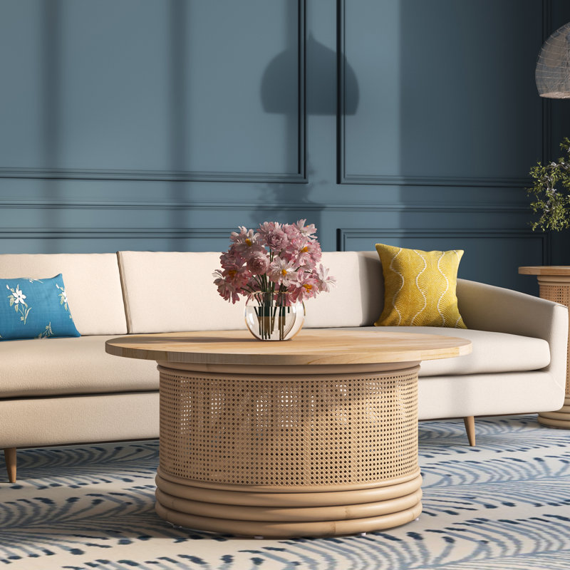 Arlend Natural Solid Wood and Rattan Coffee Table