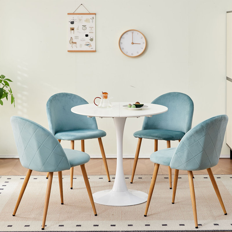 Mccaleb 43cm H Velvet Upholstered Metal Side Chair, Light Blue