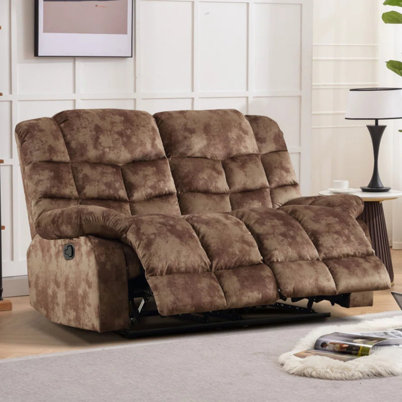 Ensemble de salon 2 pièces inclinable manuel en microfibre classique - Fauteuil inclinable et causeuse, Brun