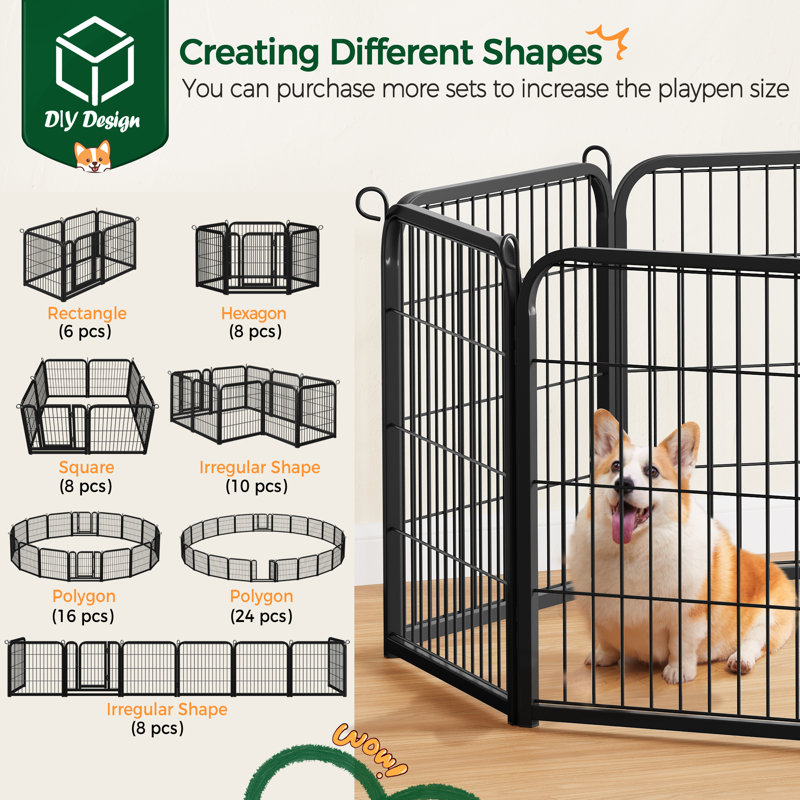 32'' H Panel Metal Exercise Pen With Door, 24''H x 24" W x 0.47" D