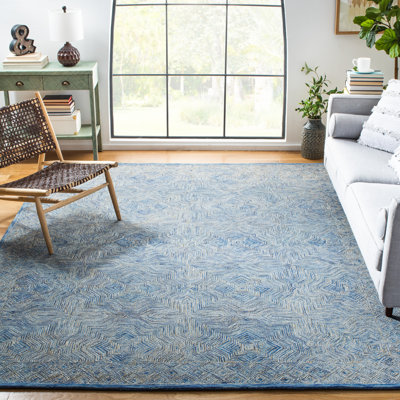 Teressa Micro-Loop Hand Tufted Wool/Cotton Geometric Rug in Blue