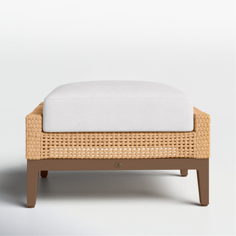 Repose-pieds tissé péninsule - Raphia clair / bois de santal, Pas de passepoil + bourre standard, Sunbrella® ‑ lin neige