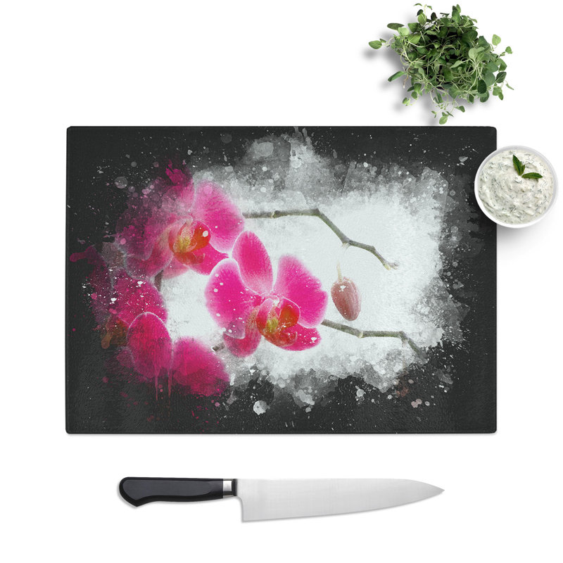 Tempered Glass Hot Pink Orchids Chopping Board, 28.5 cm x 39 cm
