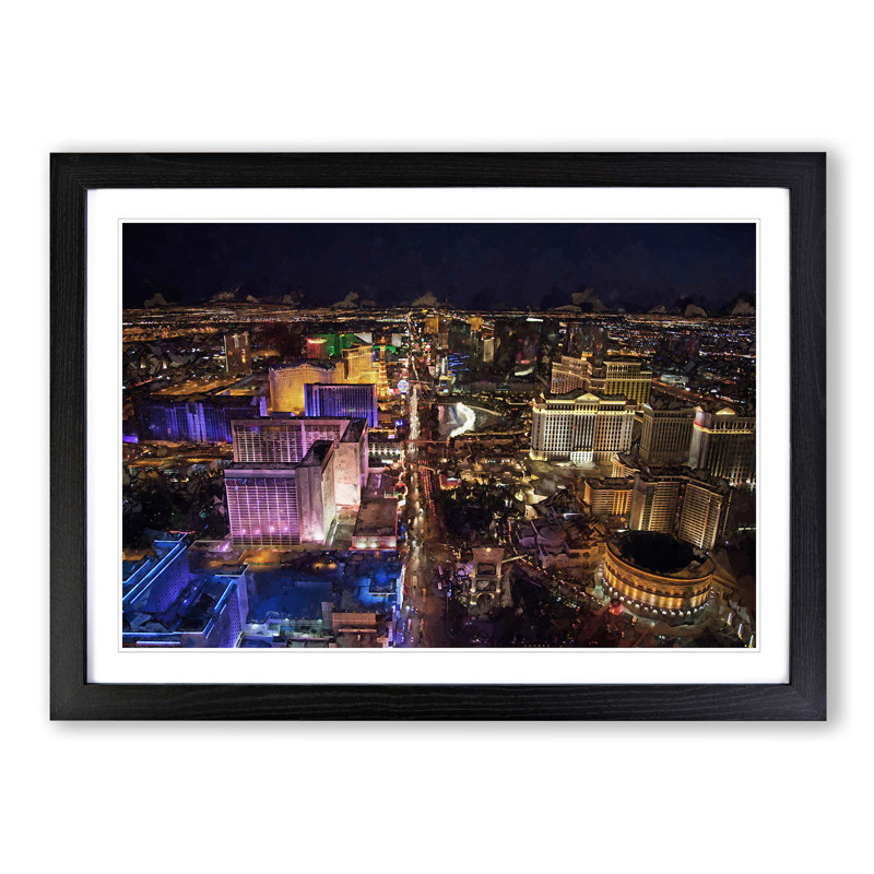 Aerial View of the Las Vegas Strip in Abstract - Picture Frame Graphic Art Print on MDF, Black Framed