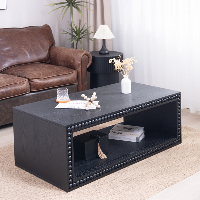Table basse - Table de centre rectangulaire de 47,6 po avec tablette de rangement ouverte, Noir