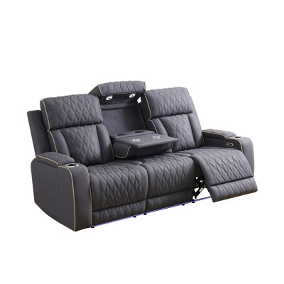 Fauzia  82"Breathing Leather Dual Power Reclining Sofa,with USB charging jack for mobile phone charging