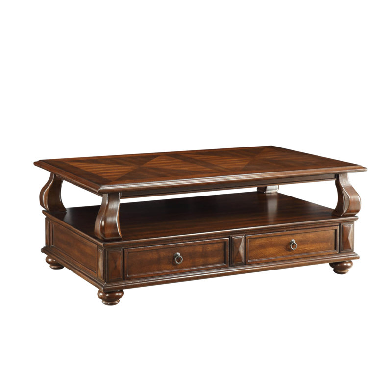 Table basse à 4 tiroirs en noyer avec 1 tablette