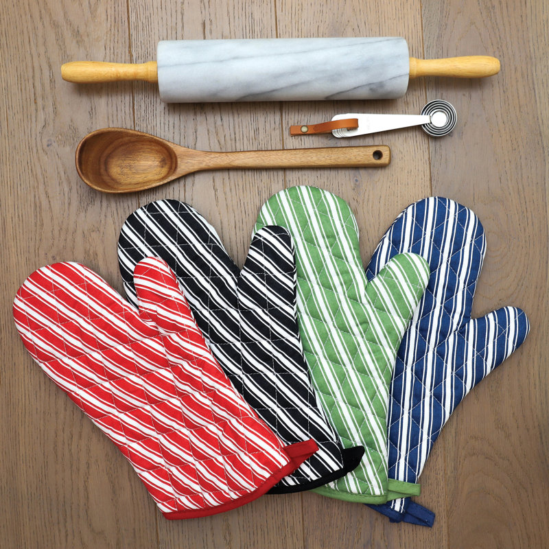 Red Striped Cotton Oven Mitt, 13-inch
