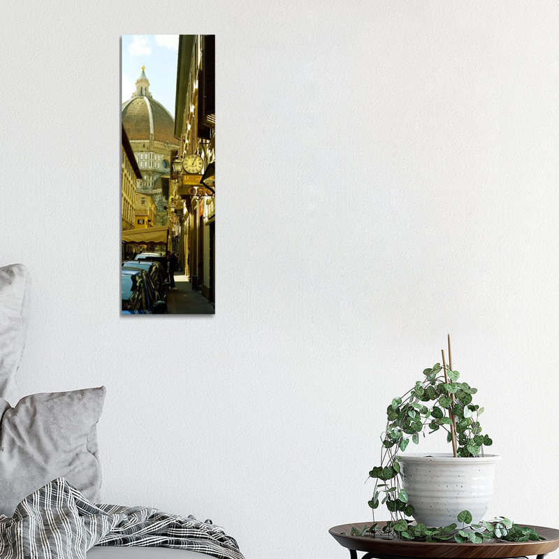 Cars Parked In A Street With A Cathedral In The Background, Via Dei Servi, Duomo Santa Maria Del Fiore, Florence, Tuscany, Italy - Wrapped Canvas Panoramic Print