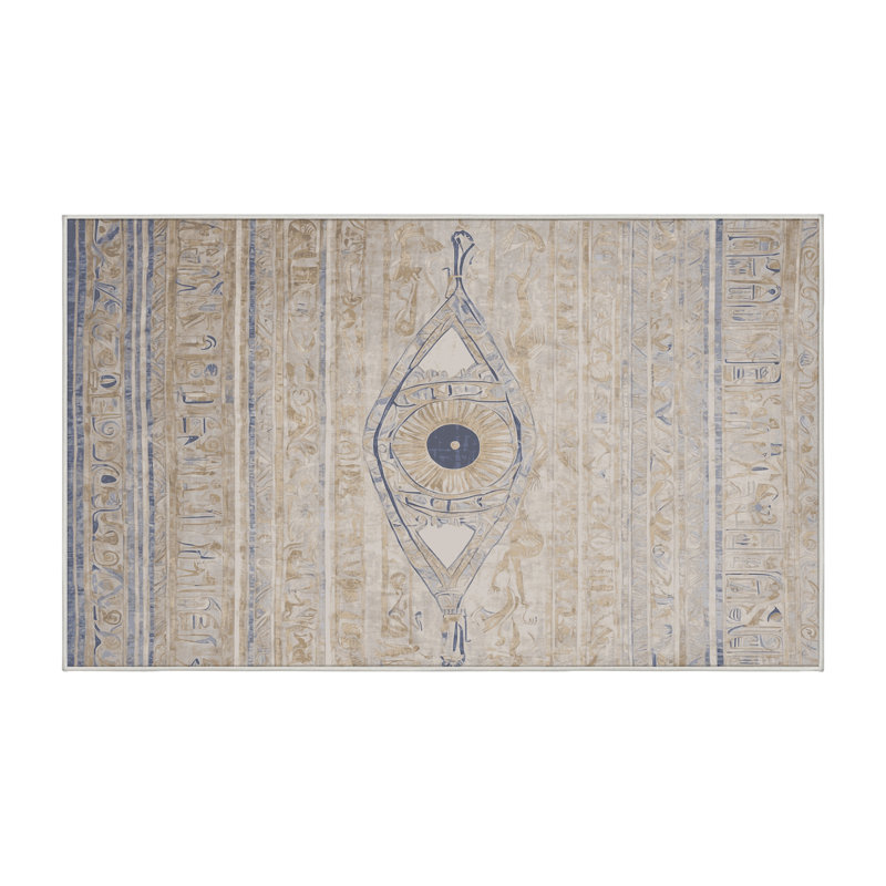 Machine Washable Beige Area Rug, Rectangle 7' x 9'