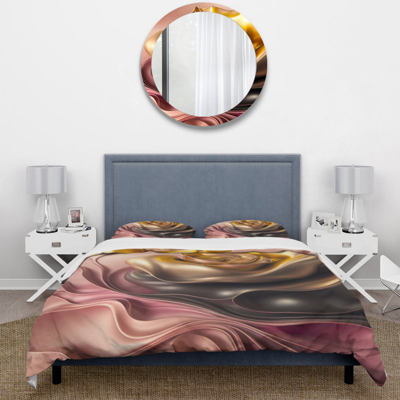 Ensemble de housse de couette en microfibre / polyester élégant avec fleurs dorées et taupe I