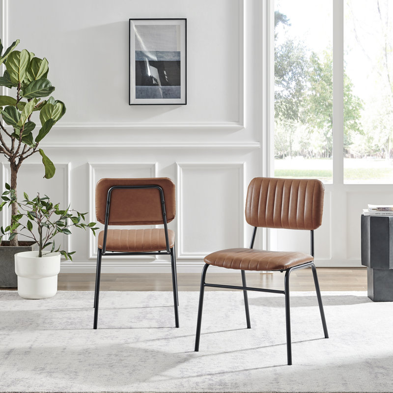 Dorsey Tan Upholstered Faux Leather Dining Chairs - Modern Mid Century Industrial Style