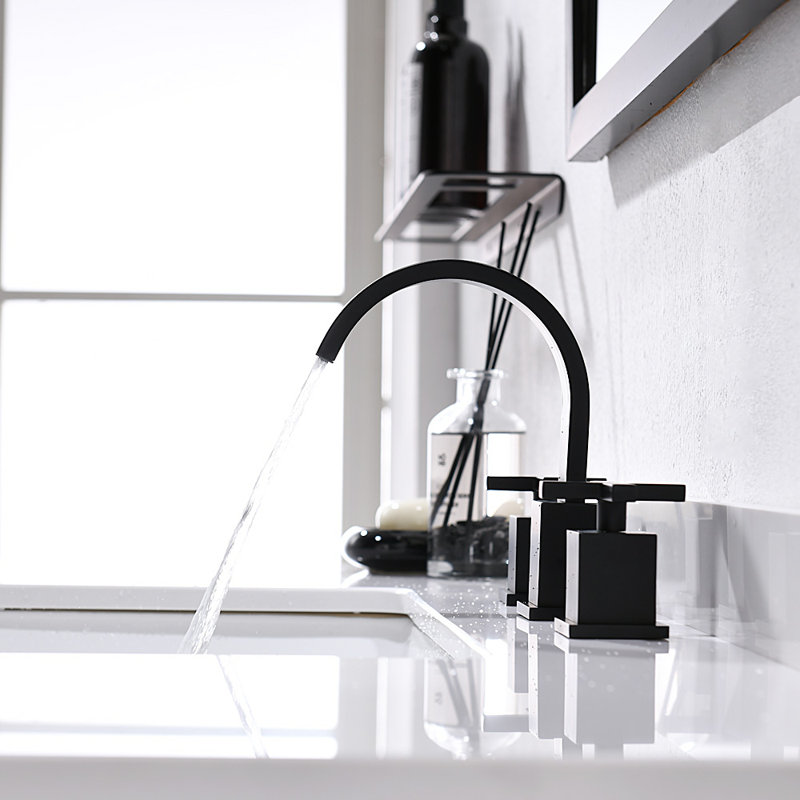 Widespread Bathroom Faucet with Drain Assembly, Matte Black