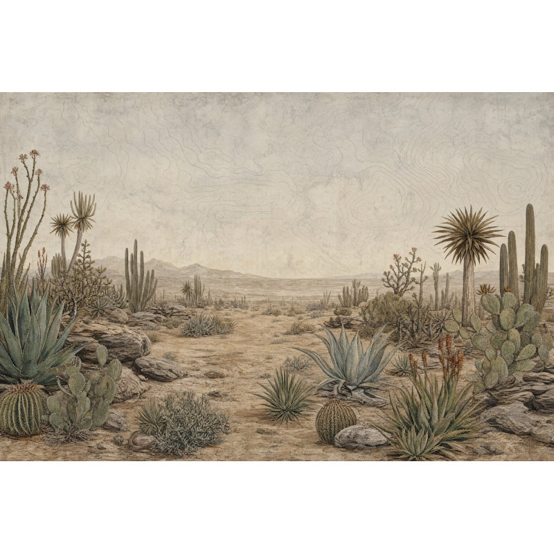 Papier peint texturé en papier Désert de paysage de cactus amovible, 120 po x 96 po, Peler et coller