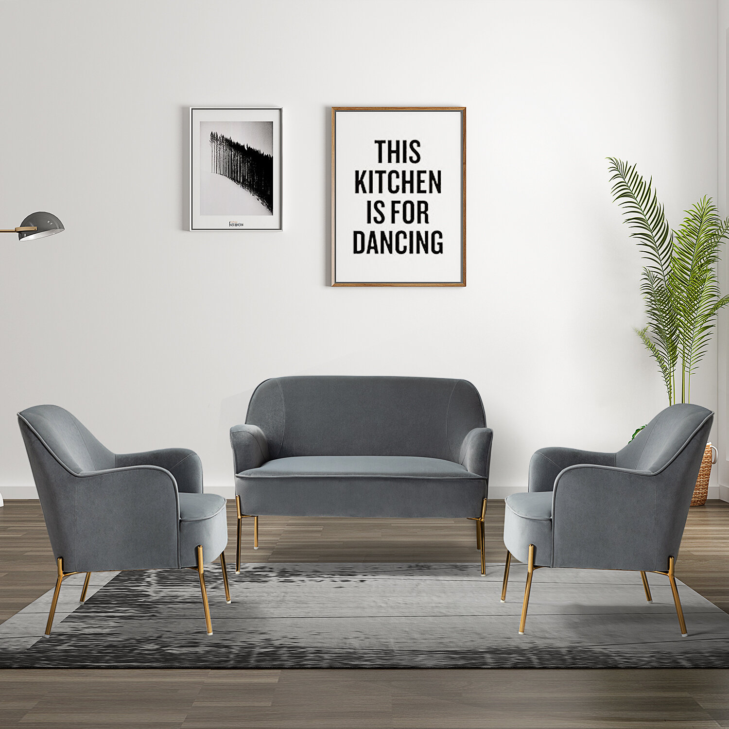 Delanee 3 Piece Velvet Configurable Living Room Set
