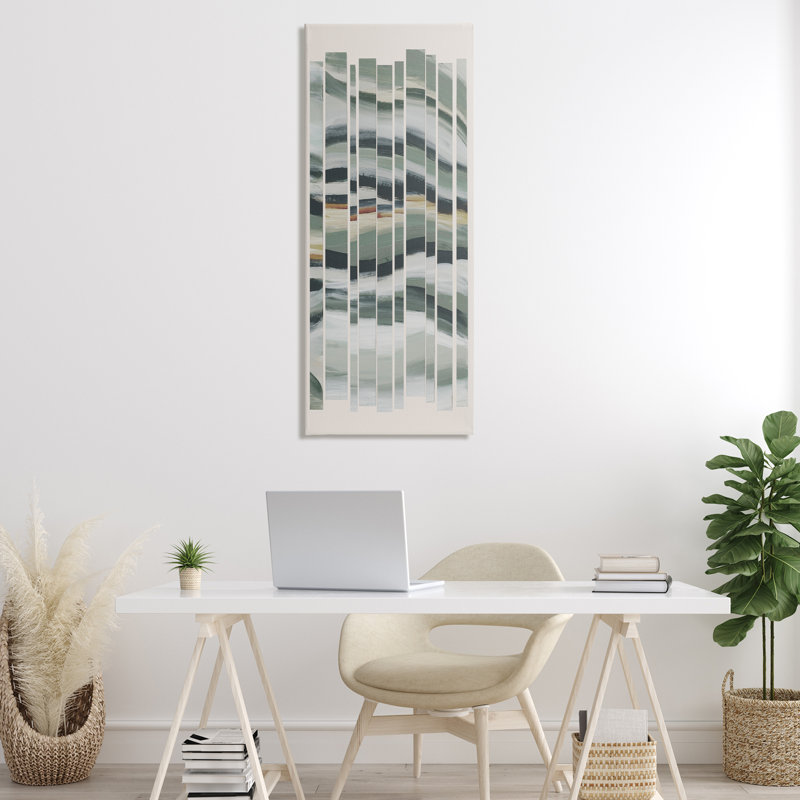 Toile contemporaine à vagues superposées, design par Jacob Q, H 48 po x l 20 po