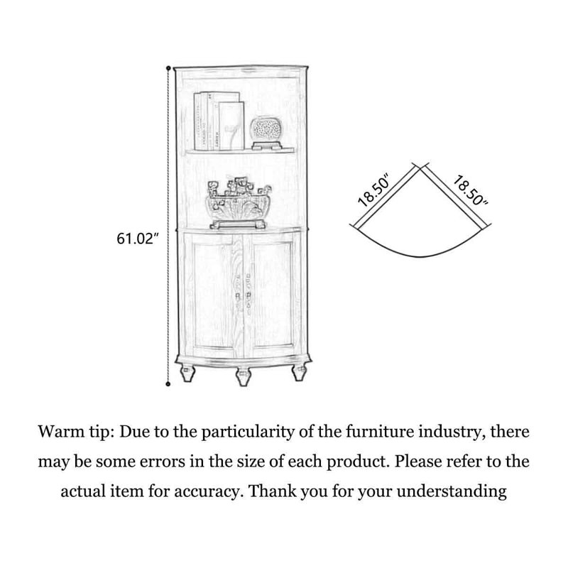 Rubberwood Corner Cabinet with Double Doors, Walnut