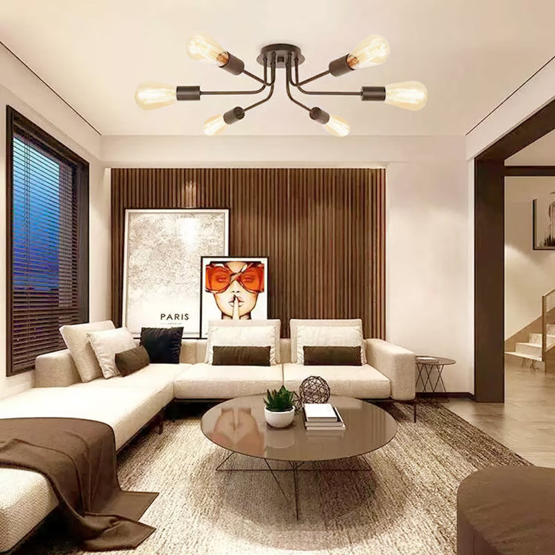 Plafonnier semi-encastré avec lustre moderne 6 lumières (ampoules non incluses)